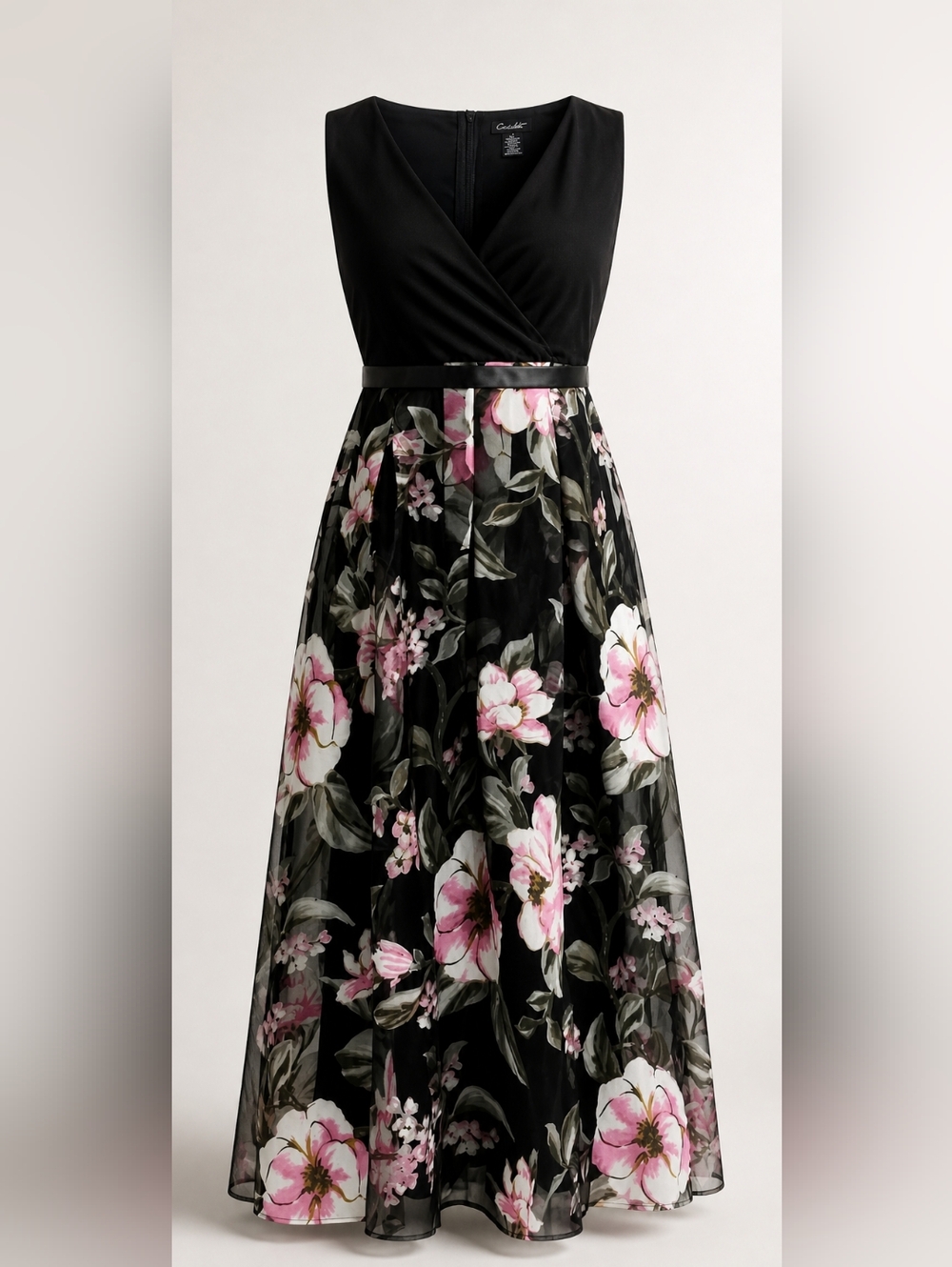 Black Floral A-Line Skirt with Pink Flowers